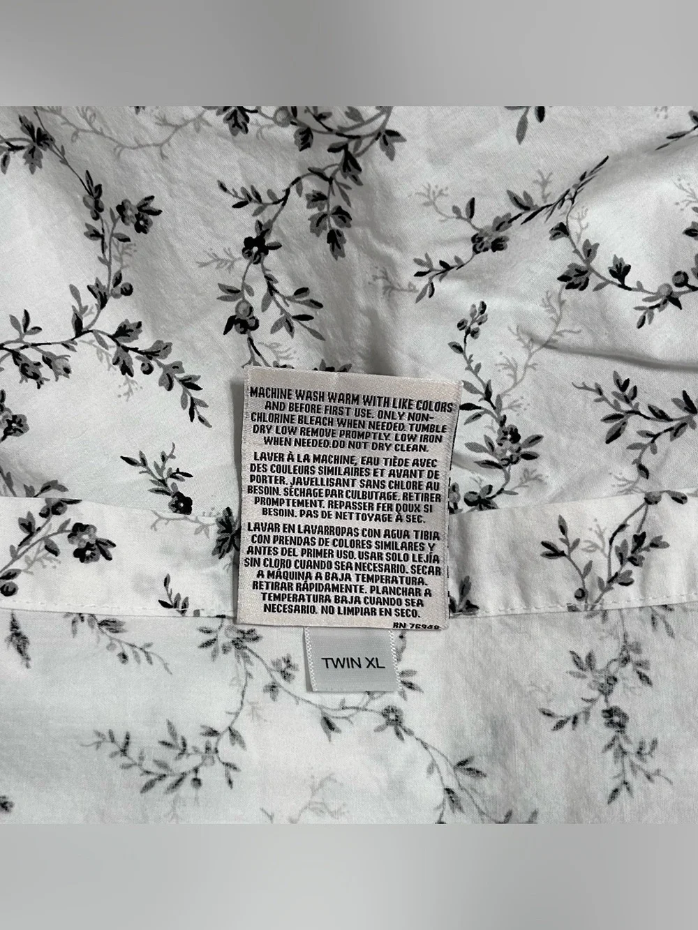 Laura Ashley Twin XL Flat Sheet 100% Cotton White/Black/Gray Floral OEKO-TEX